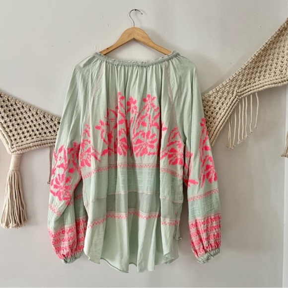 Free People Persuasion Mint Pink Embroidered Oversized Puff Sleeve Tunic… - Picture 5 of 11